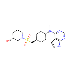 CN(c1ncnc2[nH]ccc12)[C@H]1CC[C@H](CS(=O)(=O)N2CCC[C@@H](O)C2)CC1 ZINC000261089427