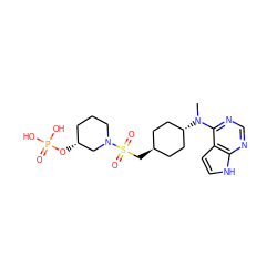 CN(c1ncnc2[nH]ccc12)[C@H]1CC[C@H](CS(=O)(=O)N2CCC[C@@H](OP(=O)(O)O)C2)CC1 ZINC000261175883