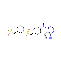 CN(c1ncnc2[nH]ccc12)[C@H]1CC[C@H](CS(=O)(=O)N2CCC[C@H](CS(C)(=O)=O)C2)CC1 ZINC000261182851