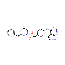 CN(c1ncnc2[nH]ccc12)[C@H]1CC[C@H](CS(=O)(=O)N2CCC[C@H](Cc3ccccn3)C2)CC1 ZINC000261105791