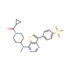 CN(c1ncnc2c(-c3ccc(S(C)(=O)=O)cc3)csc12)C1CCN(C(=O)C2CC2)CC1 ZINC000299830727