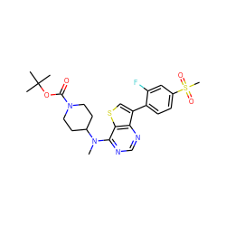 CN(c1ncnc2c(-c3ccc(S(C)(=O)=O)cc3F)csc12)C1CCN(C(=O)OC(C)(C)C)CC1 ZINC000205467506