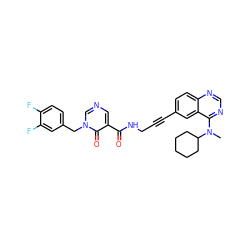 CN(c1ncnc2ccc(C#CCNC(=O)c3cncn(Cc4ccc(F)c(F)c4)c3=O)cc12)C1CCCCC1 ZINC000096176279