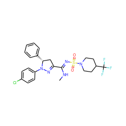 CN/C(=N\S(=O)(=O)N1CCC(C(F)(F)F)CC1)C1=NN(c2ccc(Cl)cc2)[C@H](c2ccccc2)C1 ZINC000049775336