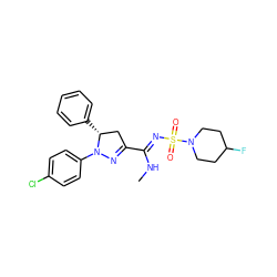 CN/C(=N\S(=O)(=O)N1CCC(F)CC1)C1=NN(c2ccc(Cl)cc2)[C@H](c2ccccc2)C1 ZINC000049035740