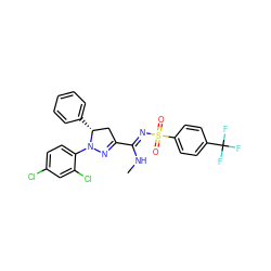 CN/C(=N\S(=O)(=O)c1ccc(C(F)(F)F)cc1)C1=NN(c2ccc(Cl)cc2Cl)[C@H](c2ccccc2)C1 ZINC000049775457