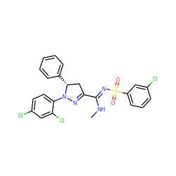 CN/C(=N\S(=O)(=O)c1cccc(Cl)c1)C1=NN(c2ccc(Cl)cc2Cl)[C@H](c2ccccc2)C1 ZINC000049785646