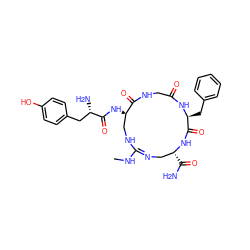 CN/C1=N/C[C@@H](C(N)=O)NC(=O)[C@H](Cc2ccccc2)NC(=O)CNC(=O)[C@H](NC(=O)[C@@H](N)Cc2ccc(O)cc2)CN1 ZINC000096924178