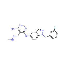 CN/N=C/c1c(N)ncnc1Nc1ccc2c(cnn2Cc2cccc(F)c2)c1 ZINC000040976542