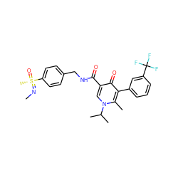 CN=[S@@](C)(=O)c1ccc(CNC(=O)c2cn(C(C)C)c(C)c(-c3cccc(C(F)(F)F)c3)c2=O)cc1 ZINC000148917980