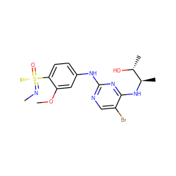 CN=[S@@](C)(=O)c1ccc(Nc2ncc(Br)c(N[C@H](C)[C@@H](C)O)n2)cc1OC ZINC000169684886