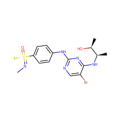 CN=[S@@](C)(=O)c1ccc(Nc2ncc(Br)c(N[C@H](C)[C@H](C)O)n2)cc1 ZINC000169694325