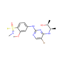 CN=[S@@](C)(=O)c1ccc(Nc2ncc(Br)c(N[C@H](C)[C@H](C)O)n2)cc1OC ZINC000169684909