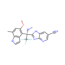 CN[C@@](c1nc2ncc(C#N)cc2[nH]1)(c1c(OC)cc(C)c2[nH]ccc12)C(F)(F)F ZINC000219478633