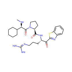 CN[C@@H](C(=O)N1CCC[C@H]1C(=O)N[C@@H](CCCN=C(N)N)C(=O)c1nc2ccccc2s1)C1CCCCC1 ZINC000014954485