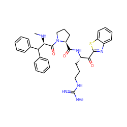 CN[C@@H](C(=O)N1CCC[C@H]1C(=O)N[C@@H](CCCNC(=N)N)C(=O)c1nc2ccccc2s1)C(c1ccccc1)c1ccccc1 ZINC000014954461