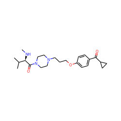 CN[C@@H](C(=O)N1CCN(CCCOc2ccc(C(=O)C3CC3)cc2)CC1)C(C)C ZINC000013444851