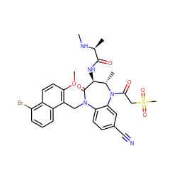 CN[C@@H](C)C(=O)N[C@@H]1C(=O)N(Cc2c(OC)ccc3c(Br)cccc23)c2ccc(C#N)cc2N(C(=O)CS(C)(=O)=O)[C@H]1C ZINC000210470666