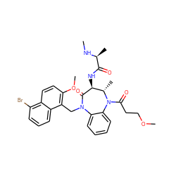 CN[C@@H](C)C(=O)N[C@@H]1C(=O)N(Cc2c(OC)ccc3c(Br)cccc23)c2ccccc2N(C(=O)CCOC)[C@H]1C ZINC000210481193