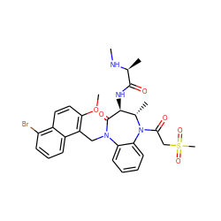 CN[C@@H](C)C(=O)N[C@@H]1C(=O)N(Cc2c(OC)ccc3c(Br)cccc23)c2ccccc2N(C(=O)CS(C)(=O)=O)[C@H]1C ZINC000096285534