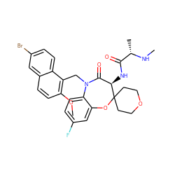 CN[C@@H](C)C(=O)N[C@@H]1C(=O)N(Cc2c(OC)ccc3cc(Br)ccc23)c2ccc(F)cc2OC12CCOCC2 ZINC000144163866