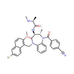 CN[C@@H](C)C(=O)N[C@@H]1C(=O)N(Cc2c(OC)ccc3cc(Br)ccc23)c2ccccc2N(C(=O)c2ccc(C#N)cc2)[C@H]1C ZINC000222341361