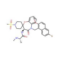 CN[C@@H](C)C(=O)N[C@@H]1C(=O)N(Cc2c(OC)ccc3cc(Br)ccc23)c2ccccc2OC12CCN(S(C)(=O)=O)CC2 ZINC001772609750