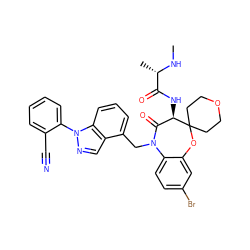 CN[C@@H](C)C(=O)N[C@@H]1C(=O)N(Cc2cccc3c2cnn3-c2ccccc2C#N)c2ccc(Br)cc2OC12CCOCC2 ZINC000220134799