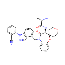 CN[C@@H](C)C(=O)N[C@@H]1C(=O)N(Cc2cccc3c2cnn3-c2ccccc2C#N)c2ccccc2OC12CCOCC2 ZINC000220134217