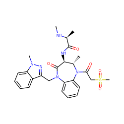 CN[C@@H](C)C(=O)N[C@@H]1C(=O)N(Cc2nn(C)c3ccccc23)c2ccccc2N(C(=O)CS(C)(=O)=O)[C@H]1C ZINC000096285522