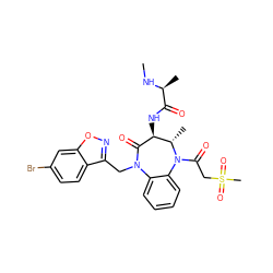 CN[C@@H](C)C(=O)N[C@@H]1C(=O)N(Cc2noc3cc(Br)ccc23)c2ccccc2N(C(=O)CS(C)(=O)=O)[C@H]1C ZINC000210477702