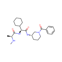 CN[C@@H](C)C(=O)N[C@H](C(=O)N[C@H]1CCCN(C(=O)c2ccccc2)C1)C1CCCCC1 ZINC000073200261