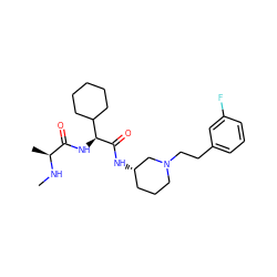 CN[C@@H](C)C(=O)N[C@H](C(=O)N[C@H]1CCCN(CCc2cccc(F)c2)C1)C1CCCCC1 ZINC000073199770