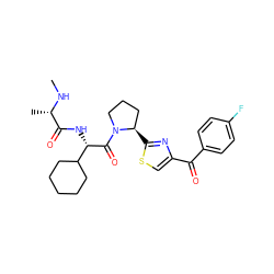 CN[C@@H](C)C(=O)N[C@H](C(=O)N1CCC[C@H]1c1nc(C(=O)c2ccc(F)cc2)cs1)C1CCCCC1 ZINC000095929260