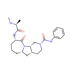 CN[C@@H](C)C(=O)N[C@H]1CCC[C@H]2C[C@H]3CCN(C(=O)Nc4ccccc4)C[C@H]3N2C1=O ZINC000169307846