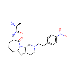 CN[C@@H](C)C(=O)N[C@H]1CCC[C@H]2C[C@H]3CCN(CCc4ccc([N+](=O)[O-])cc4)C[C@H]3N2C1=O ZINC000169307817