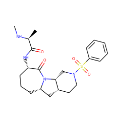 CN[C@@H](C)C(=O)N[C@H]1CCC[C@H]2C[C@H]3CCN(S(=O)(=O)c4ccccc4)C[C@H]3N2C1=O ZINC000169307850