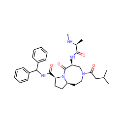 CN[C@@H](C)C(=O)N[C@H]1CN(C(=O)CC(C)C)CC[C@H]2CC[C@@H](C(=O)NC(c3ccccc3)c3ccccc3)N2C1=O ZINC000043208643