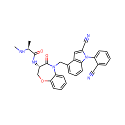 CN[C@@H](C)C(=O)N[C@H]1COc2ccccc2N(Cc2cccc3c2cc(C#N)n3-c2ccccc2C#N)C1=O ZINC000220131354