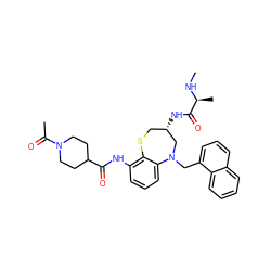 CN[C@@H](C)C(=O)N[C@H]1CSc2c(NC(=O)C3CCN(C(C)=O)CC3)cccc2N(Cc2cccc3ccccc23)C1 ZINC001772653362