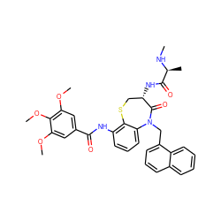 CN[C@@H](C)C(=O)N[C@H]1CSc2c(NC(=O)c3cc(OC)c(OC)c(OC)c3)cccc2N(Cc2cccc3ccccc23)C1=O ZINC000144154423