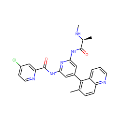 CN[C@@H](C)C(=O)Nc1cc(-c2c(C)ccc3ncccc23)cc(NC(=O)c2cc(Cl)ccn2)n1 ZINC001772629370