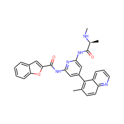 CN[C@@H](C)C(=O)Nc1cc(-c2c(C)ccc3ncccc23)cc(NC(=O)c2cc3ccccc3o2)n1 ZINC001772574659