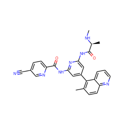 CN[C@@H](C)C(=O)Nc1cc(-c2c(C)ccc3ncccc23)cc(NC(=O)c2ccc(C#N)cn2)n1 ZINC001772571642