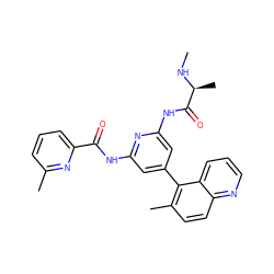 CN[C@@H](C)C(=O)Nc1cc(-c2c(C)ccc3ncccc23)cc(NC(=O)c2cccc(C)n2)n1 ZINC001772634018