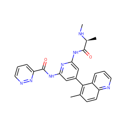 CN[C@@H](C)C(=O)Nc1cc(-c2c(C)ccc3ncccc23)cc(NC(=O)c2cccnn2)n1 ZINC001772631155