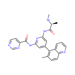 CN[C@@H](C)C(=O)Nc1cc(-c2c(C)ccc3ncccc23)cc(NC(=O)c2ccncn2)n1 ZINC001772580113