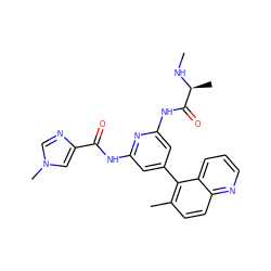 CN[C@@H](C)C(=O)Nc1cc(-c2c(C)ccc3ncccc23)cc(NC(=O)c2cn(C)cn2)n1 ZINC001772624597