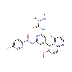 CN[C@@H](C)C(=O)Nc1cc(-c2c(OC)ccc3nccc(C)c23)cc(NC(=O)c2ccc(Cl)cn2)n1 ZINC001772580808