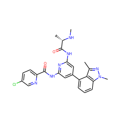 CN[C@@H](C)C(=O)Nc1cc(-c2cccc3c2c(C)nn3C)cc(NC(=O)c2ccc(Cl)cn2)n1 ZINC001772603518